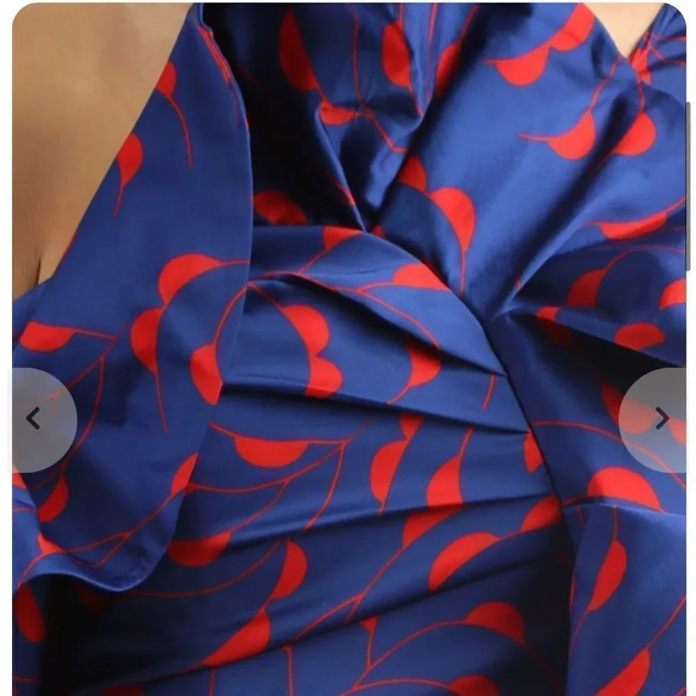Self Portrait Blue Red One Shoulder Ruffle Dress - Picture 4 of 13